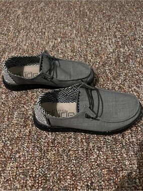 Hey Dude Men's Gray Canvas Slip-On’s with Black Accents